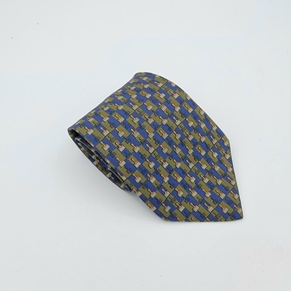 Structure Vintage Tie Necktie Blue Green Paint Brush 100% Silk USA 56.5 x 3.75